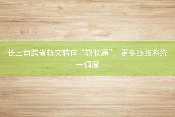 长三角跨省轨交转向 “软联通”，更多线路将统一调度