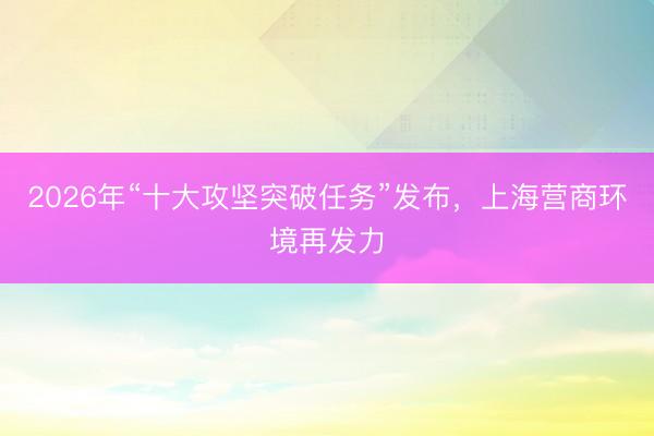 2026年“十大攻坚突破任务”发布，上海营商环境再发力