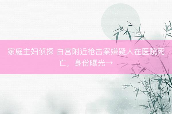 家庭主妇侦探 白宫附近枪击案嫌疑人在医院死亡，身份曝光→