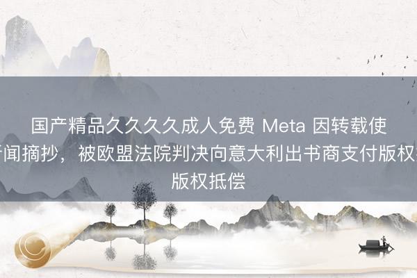 国产精品久久久久成人免费 Meta 因转载使用新闻摘抄，被欧盟法院判决向意大利出书商支付版权抵偿