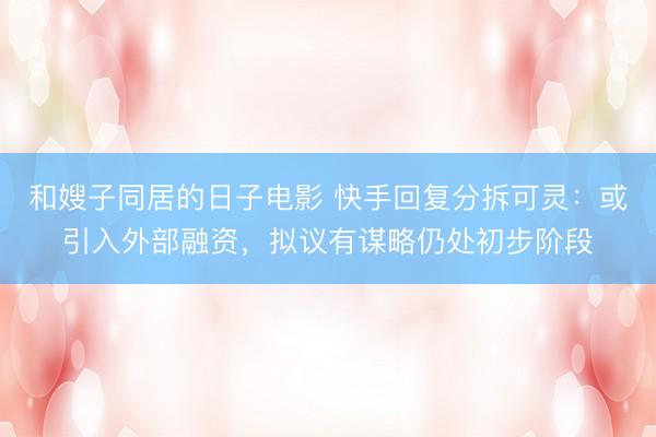 和嫂子同居的日子电影 快手回复分拆可灵：或引入外部融资，拟议有谋略仍处初步阶段