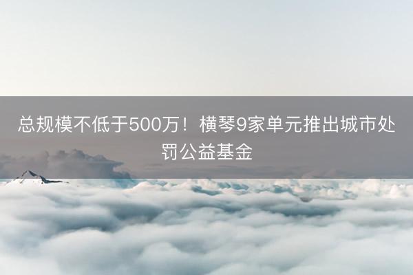 总规模不低于500万！横琴9家单元推出城市处罚公益基金